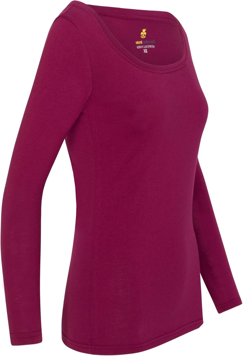 imageNatural Uniforms Womens Long Sleeve Extra Wide ScoopNeck TShirt Under ScrubBurgundy