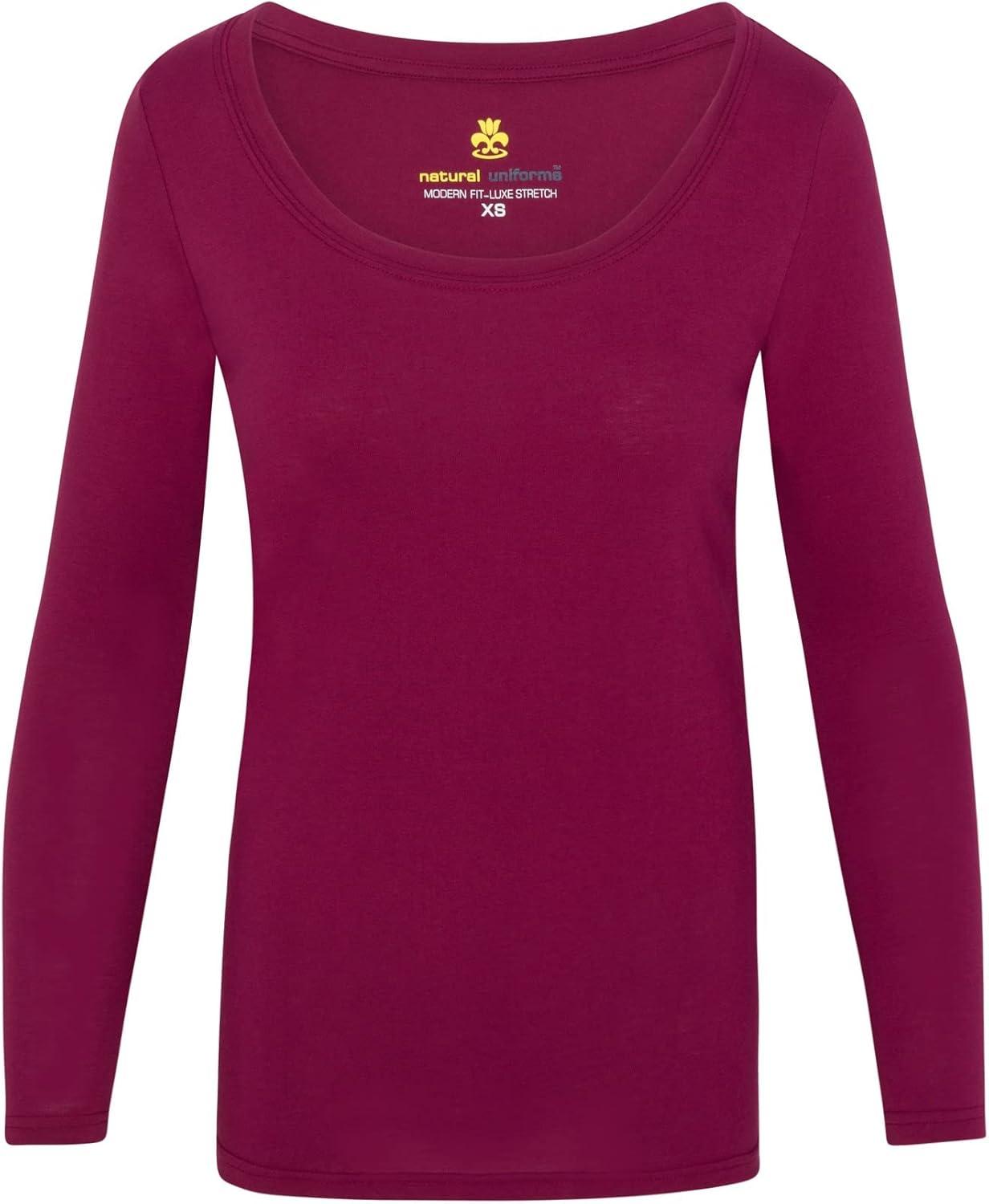 imageNatural Uniforms Womens Long Sleeve Extra Wide ScoopNeck TShirt Under ScrubBurgundy