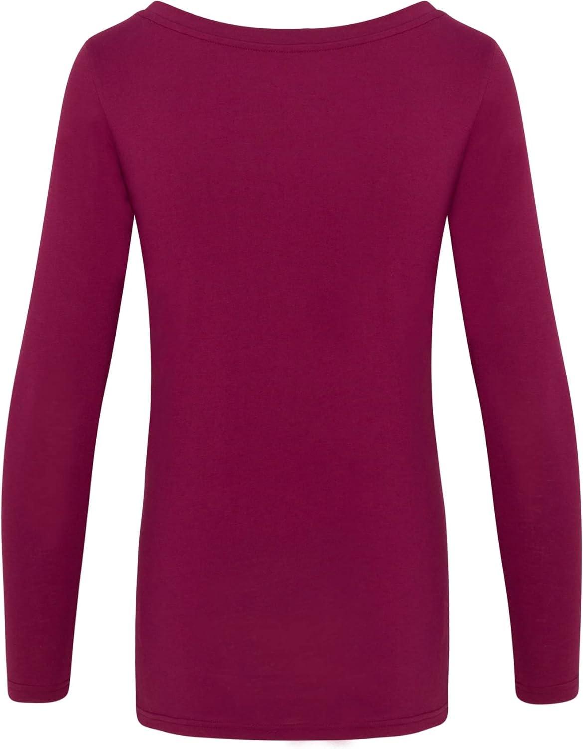 imageNatural Uniforms Womens Long Sleeve Extra Wide ScoopNeck TShirt Under ScrubBurgundy