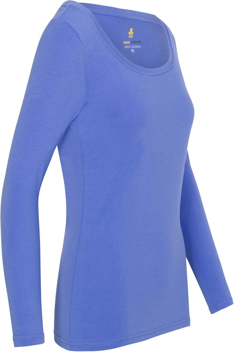 imageNatural Uniforms Womens Long Sleeve Extra Wide ScoopNeck TShirt Under ScrubCeil Blue