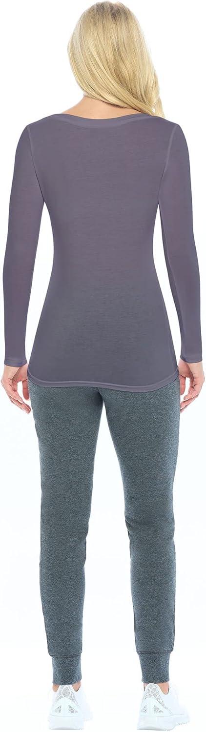 imageNatural Uniforms Womens Long Sleeve Extra Wide ScoopNeck TShirt Under ScrubCharcoal