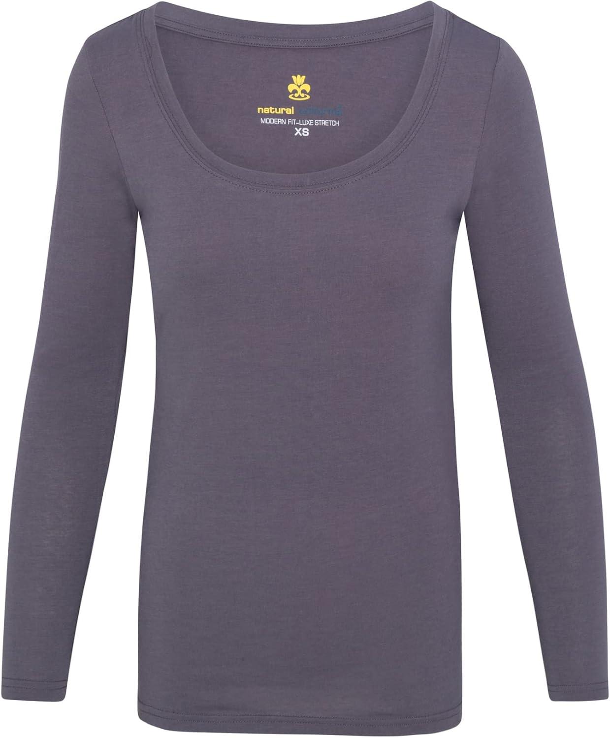 imageNatural Uniforms Womens Long Sleeve Extra Wide ScoopNeck TShirt Under ScrubCharcoal