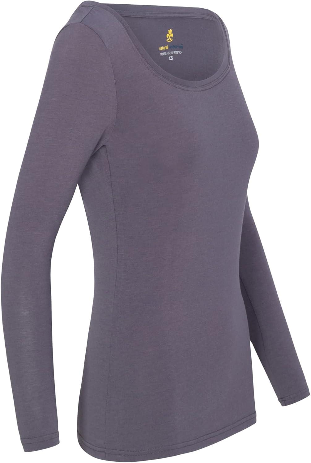 imageNatural Uniforms Womens Long Sleeve Extra Wide ScoopNeck TShirt Under ScrubCharcoal
