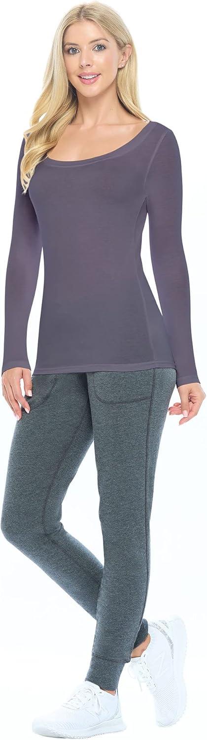 imageNatural Uniforms Womens Long Sleeve Extra Wide ScoopNeck TShirt Under ScrubCharcoal