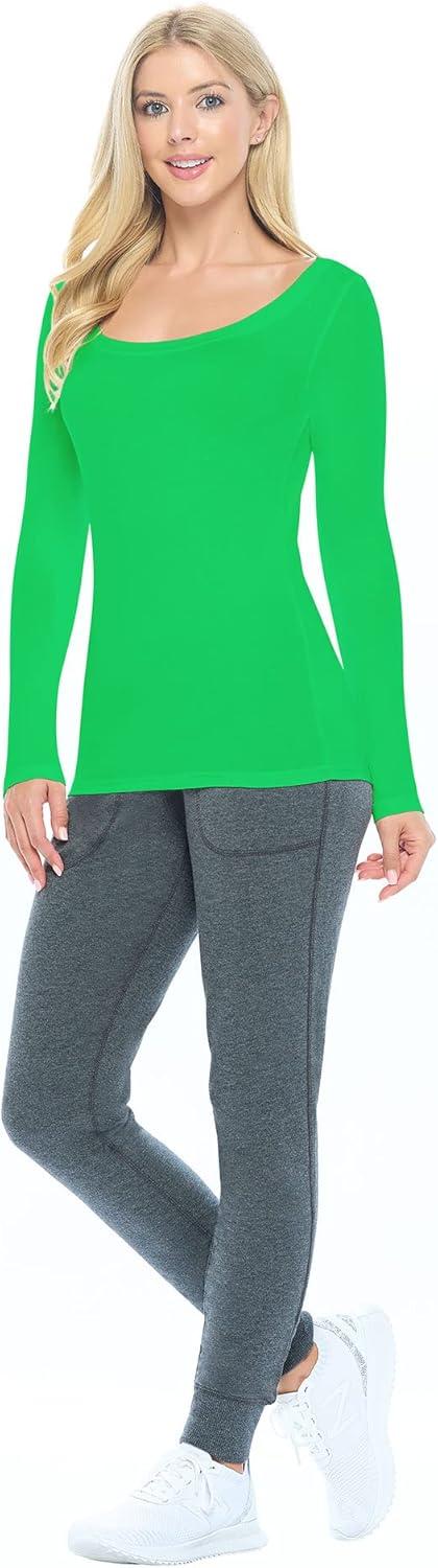 imageNatural Uniforms Womens Long Sleeve Extra Wide ScoopNeck TShirt Under ScrubGreen