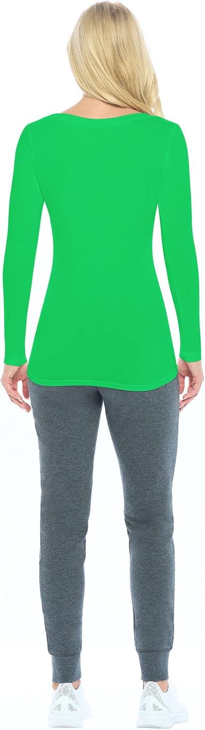 imageNatural Uniforms Womens Long Sleeve Extra Wide ScoopNeck TShirt Under ScrubGreen