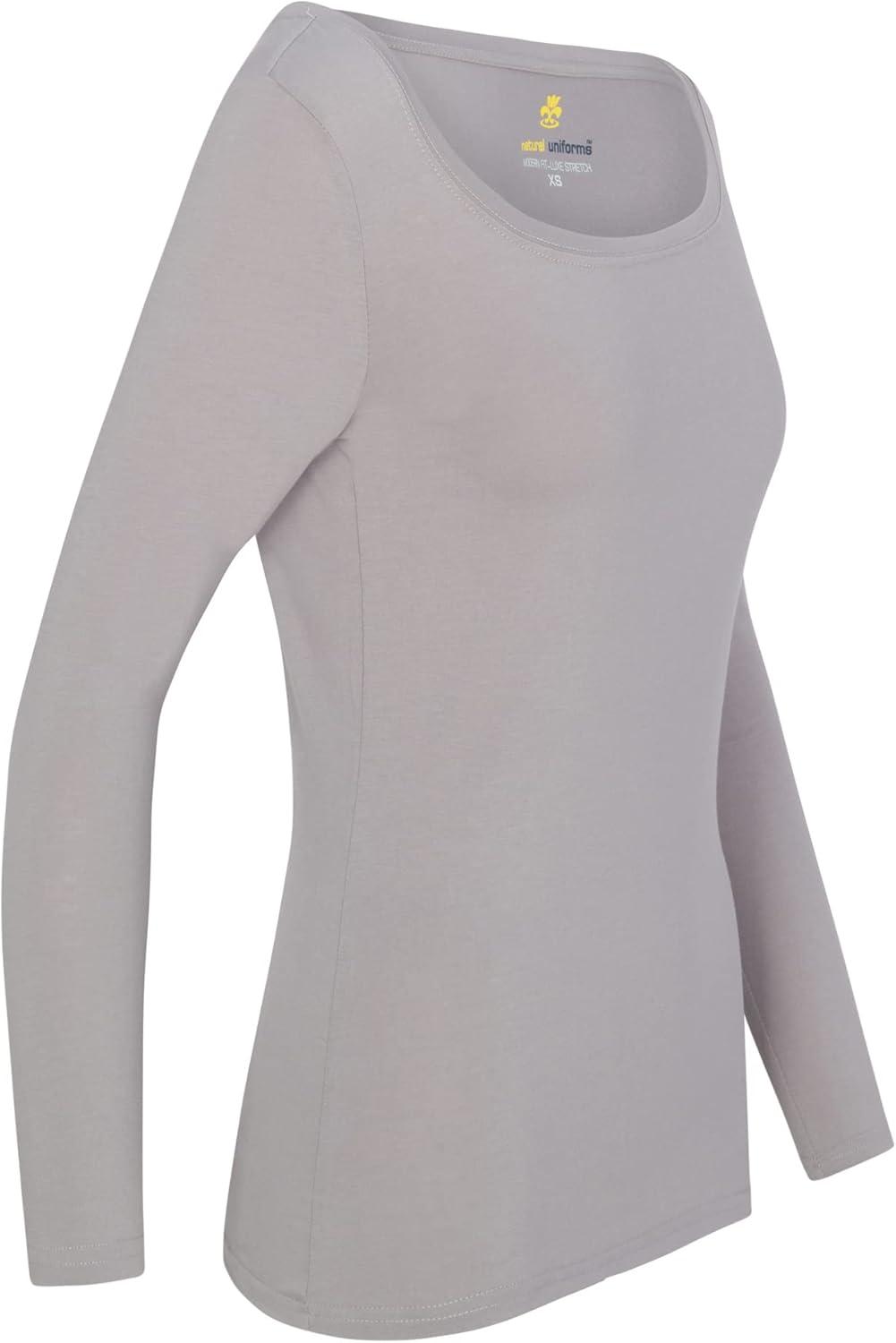 imageNatural Uniforms Womens Long Sleeve Extra Wide ScoopNeck TShirt Under ScrubGrey