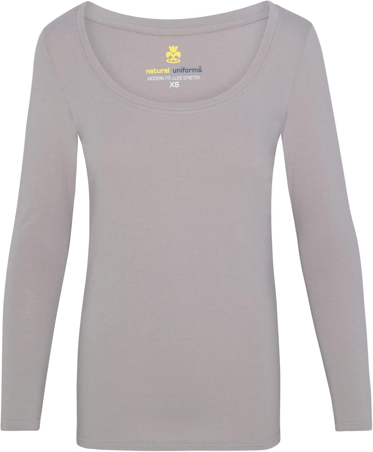 imageNatural Uniforms Womens Long Sleeve Extra Wide ScoopNeck TShirt Under ScrubGrey