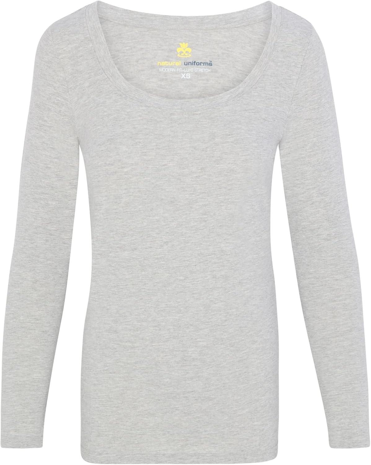 imageNatural Uniforms Womens Long Sleeve Extra Wide ScoopNeck TShirt Under ScrubHeather Charcoal