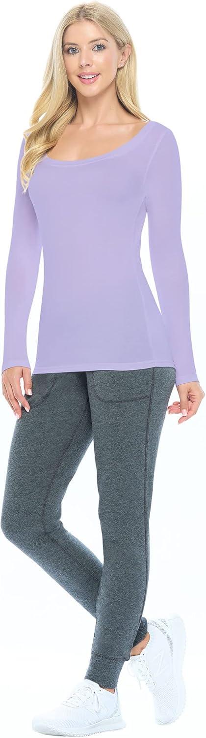 imageNatural Uniforms Womens Long Sleeve Extra Wide ScoopNeck TShirt Under ScrubLavender