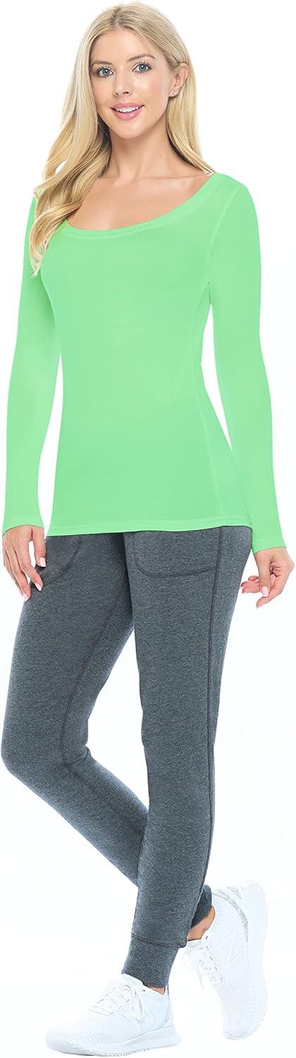 imageNatural Uniforms Womens Long Sleeve Extra Wide ScoopNeck TShirt Under ScrubLight Green