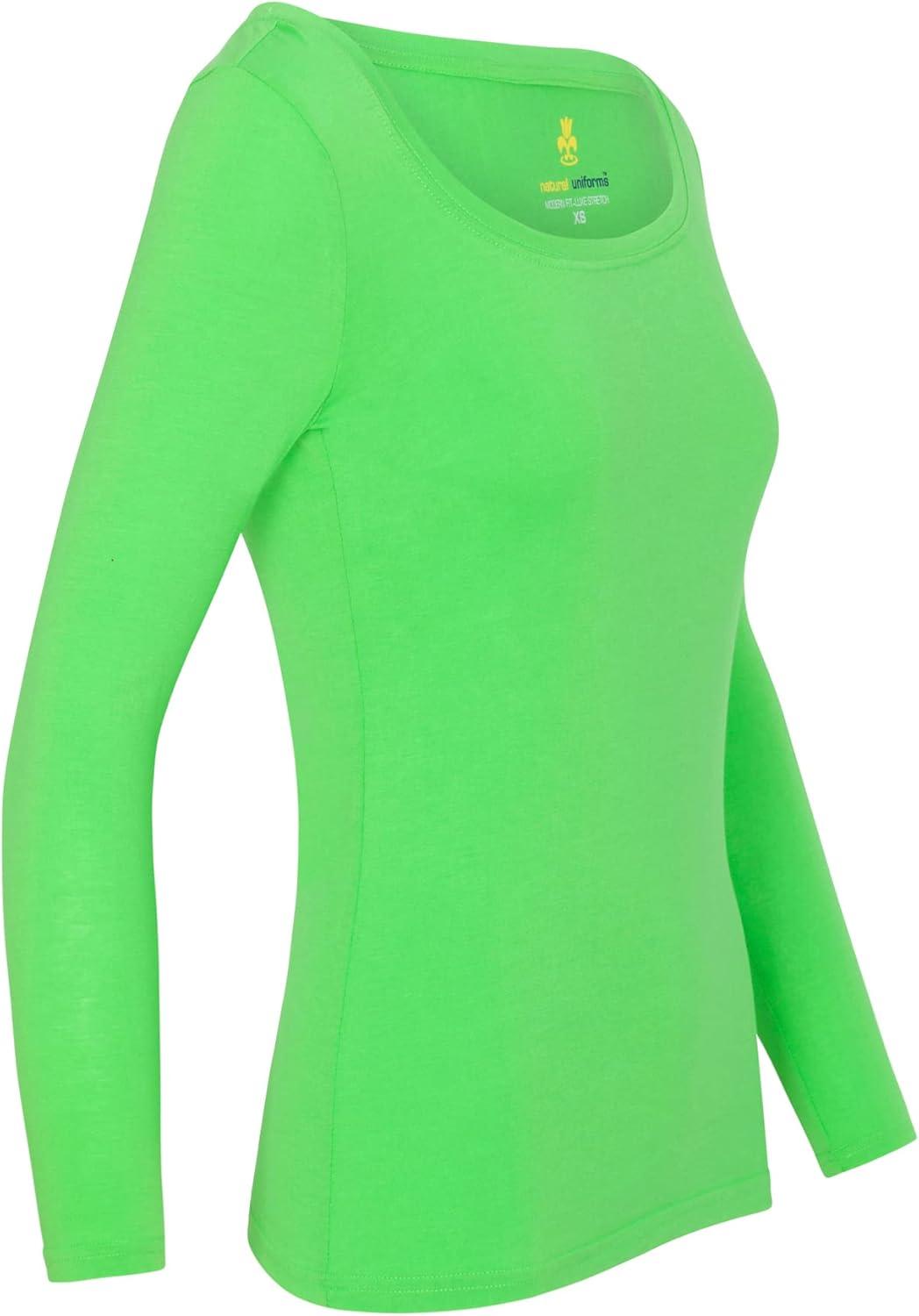 imageNatural Uniforms Womens Long Sleeve Extra Wide ScoopNeck TShirt Under ScrubLime Green