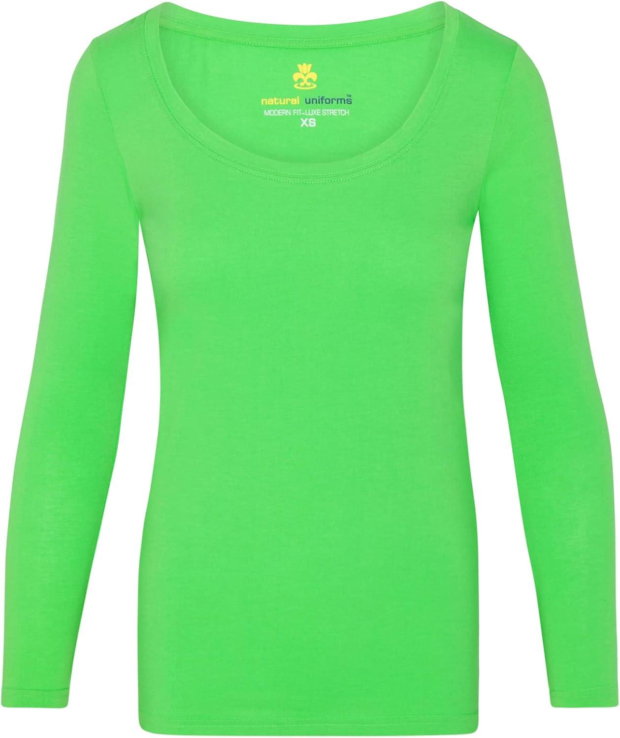 imageNatural Uniforms Womens Long Sleeve Extra Wide ScoopNeck TShirt Under ScrubLime Green