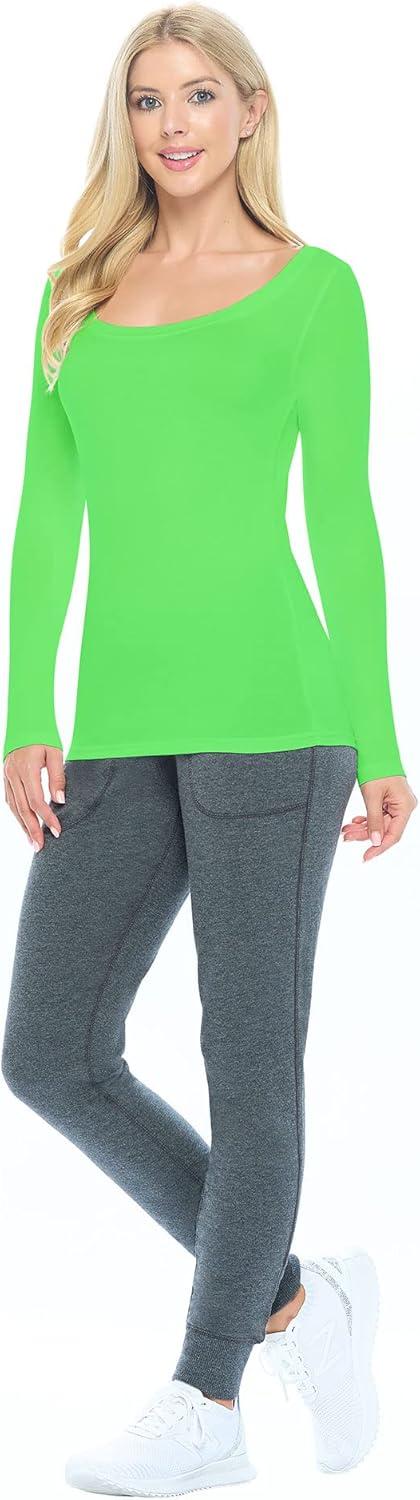 imageNatural Uniforms Womens Long Sleeve Extra Wide ScoopNeck TShirt Under ScrubLime Green