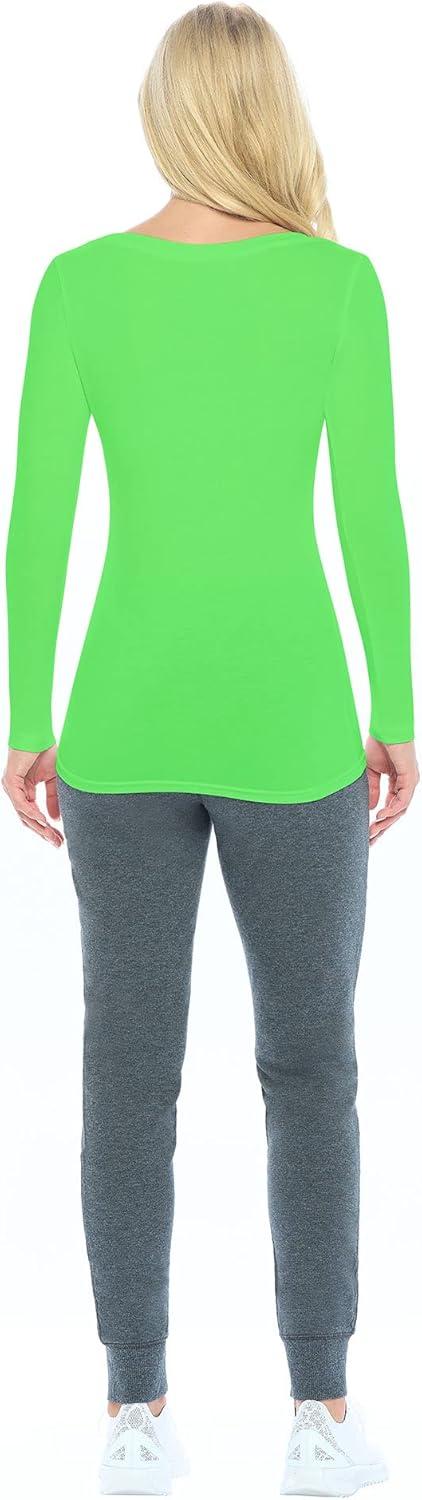 imageNatural Uniforms Womens Long Sleeve Extra Wide ScoopNeck TShirt Under ScrubLime Green