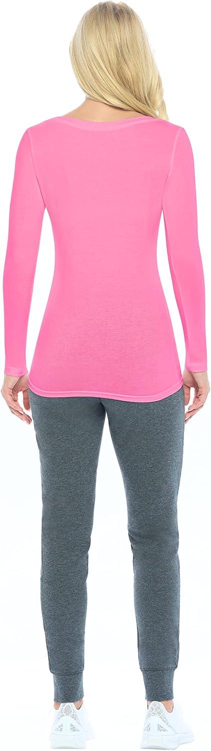 imageNatural Uniforms Womens Long Sleeve Extra Wide ScoopNeck TShirt Under ScrubNeon Pink