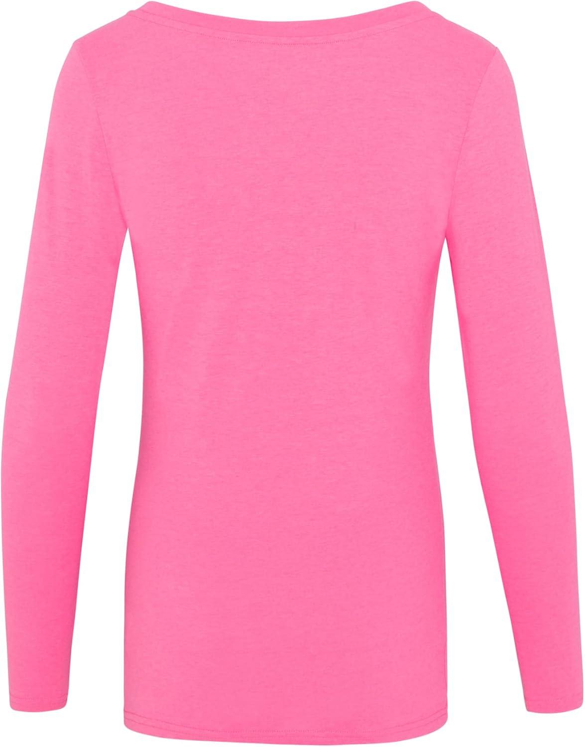 imageNatural Uniforms Womens Long Sleeve Extra Wide ScoopNeck TShirt Under ScrubNeon Pink