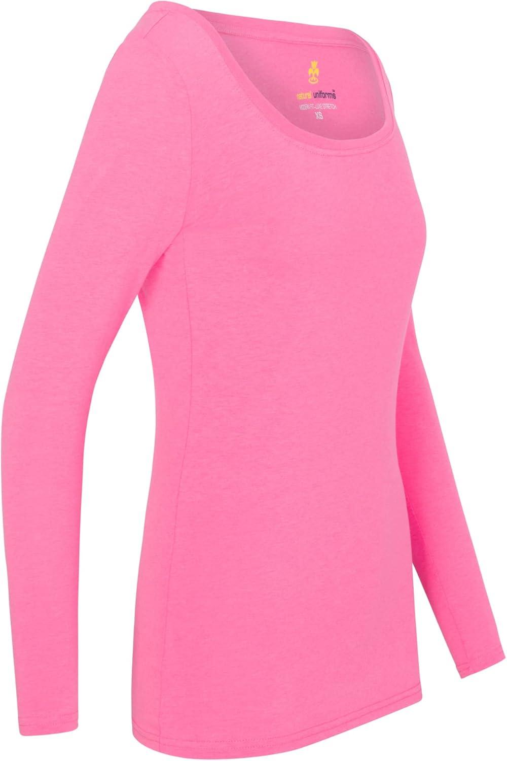 imageNatural Uniforms Womens Long Sleeve Extra Wide ScoopNeck TShirt Under ScrubNeon Pink
