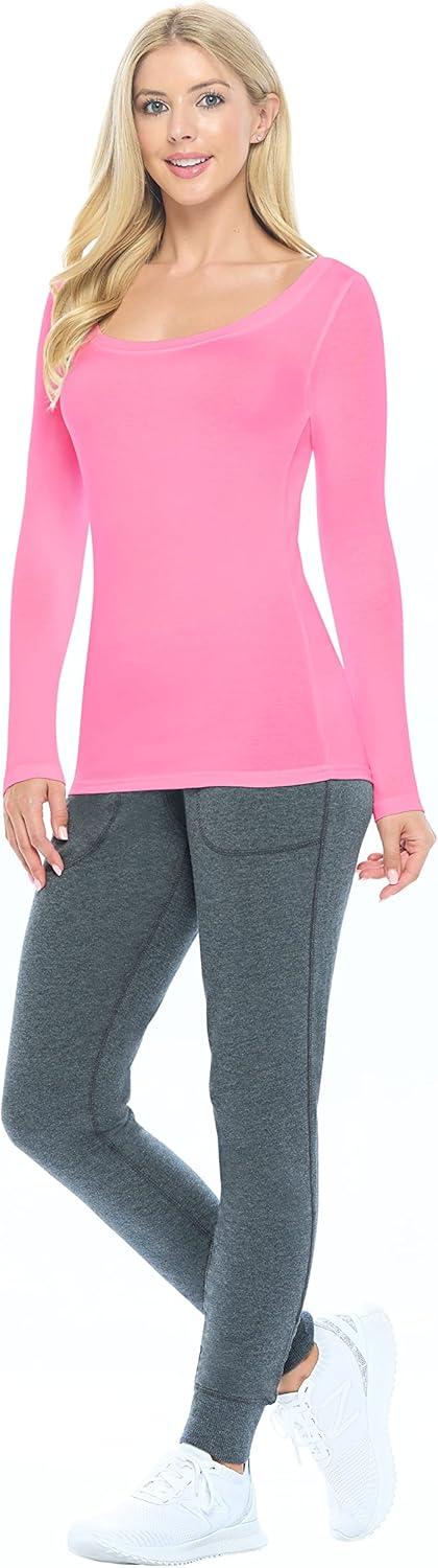 imageNatural Uniforms Womens Long Sleeve Extra Wide ScoopNeck TShirt Under ScrubNeon Pink