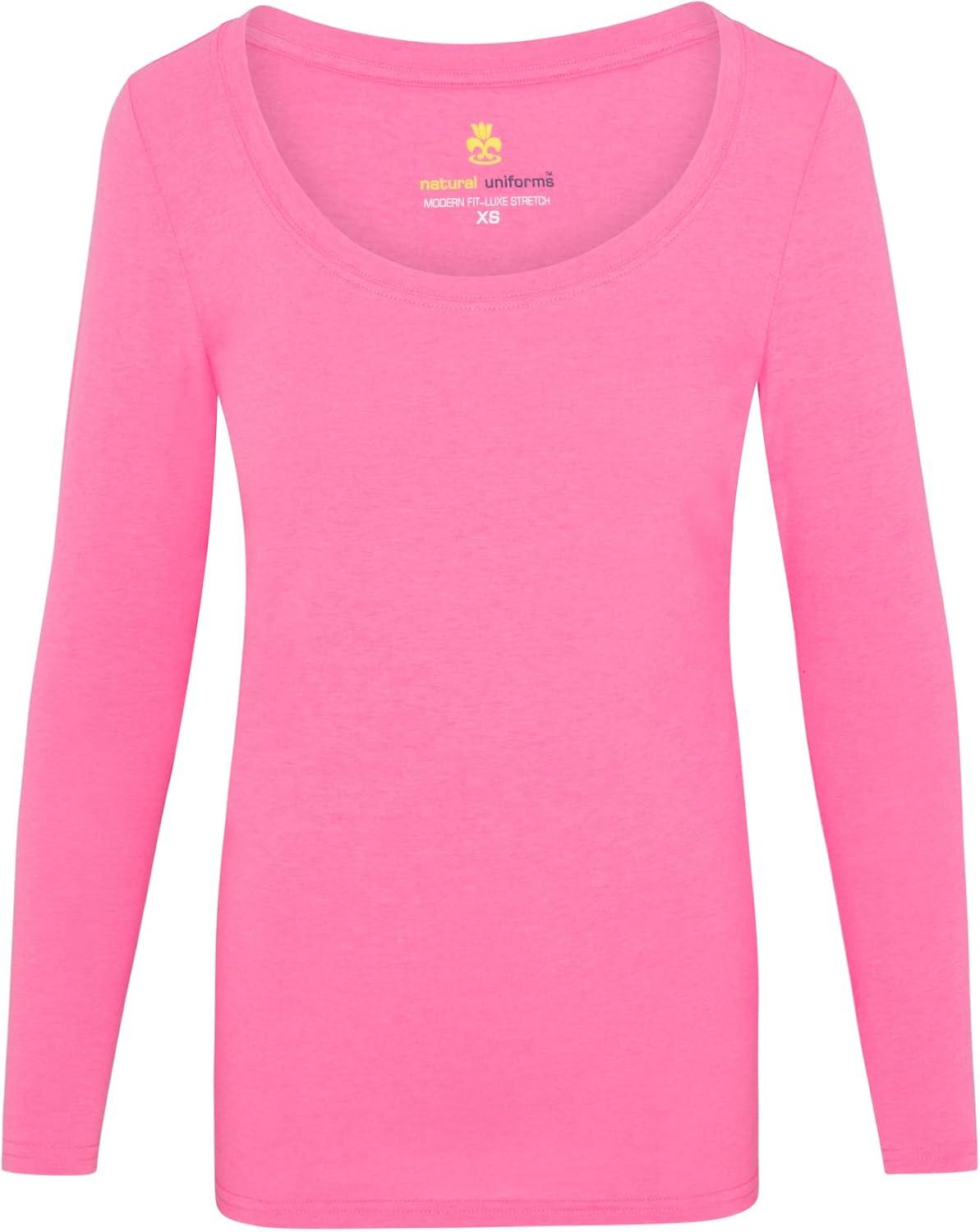 imageNatural Uniforms Womens Long Sleeve Extra Wide ScoopNeck TShirt Under ScrubNeon Pink