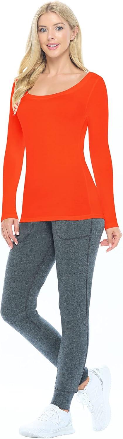 imageNatural Uniforms Womens Long Sleeve Extra Wide ScoopNeck TShirt Under ScrubOrange