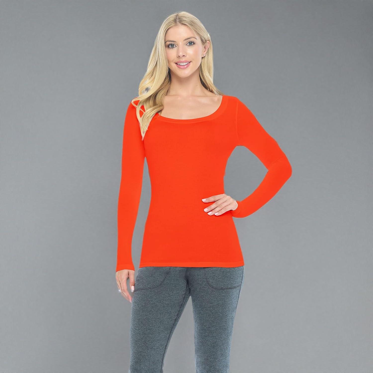 imageNatural Uniforms Womens Long Sleeve Extra Wide ScoopNeck TShirt Under ScrubOrange