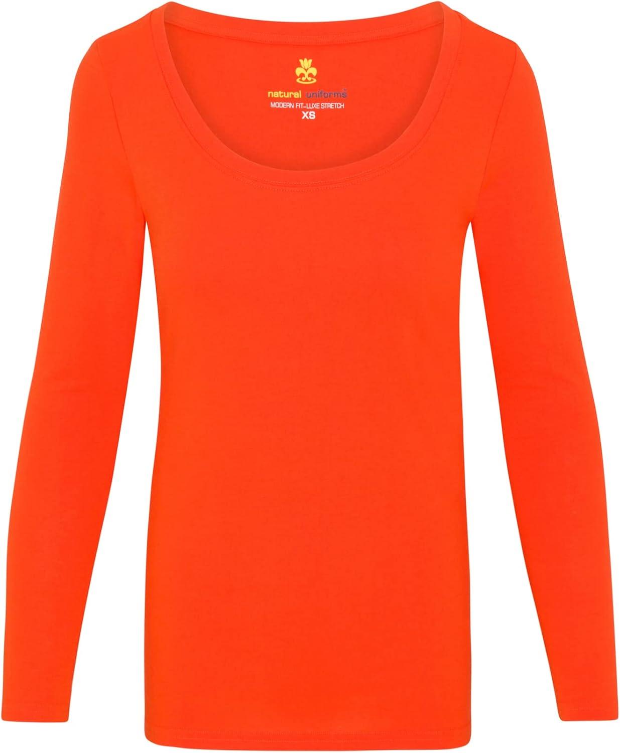 imageNatural Uniforms Womens Long Sleeve Extra Wide ScoopNeck TShirt Under ScrubOrange