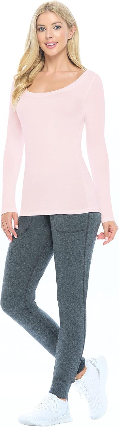 imageNatural Uniforms Womens Long Sleeve Extra Wide ScoopNeck TShirt Under ScrubPink