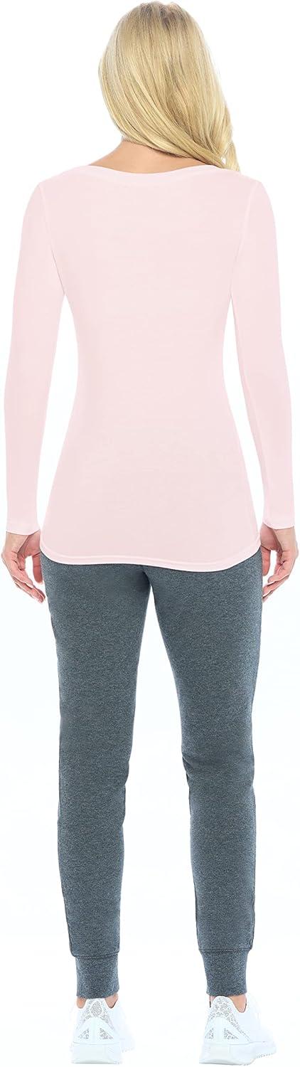 imageNatural Uniforms Womens Long Sleeve Extra Wide ScoopNeck TShirt Under ScrubPink