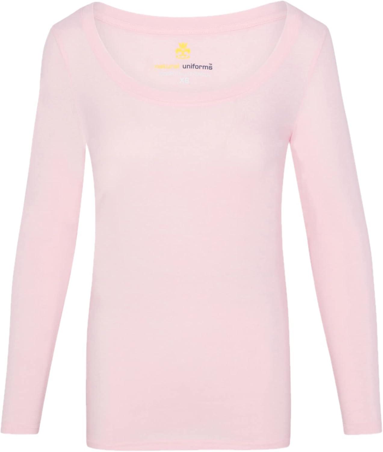 imageNatural Uniforms Womens Long Sleeve Extra Wide ScoopNeck TShirt Under ScrubPink