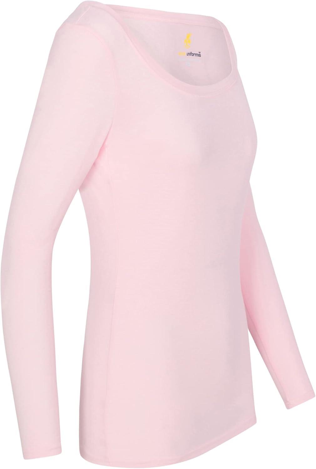 imageNatural Uniforms Womens Long Sleeve Extra Wide ScoopNeck TShirt Under ScrubPink