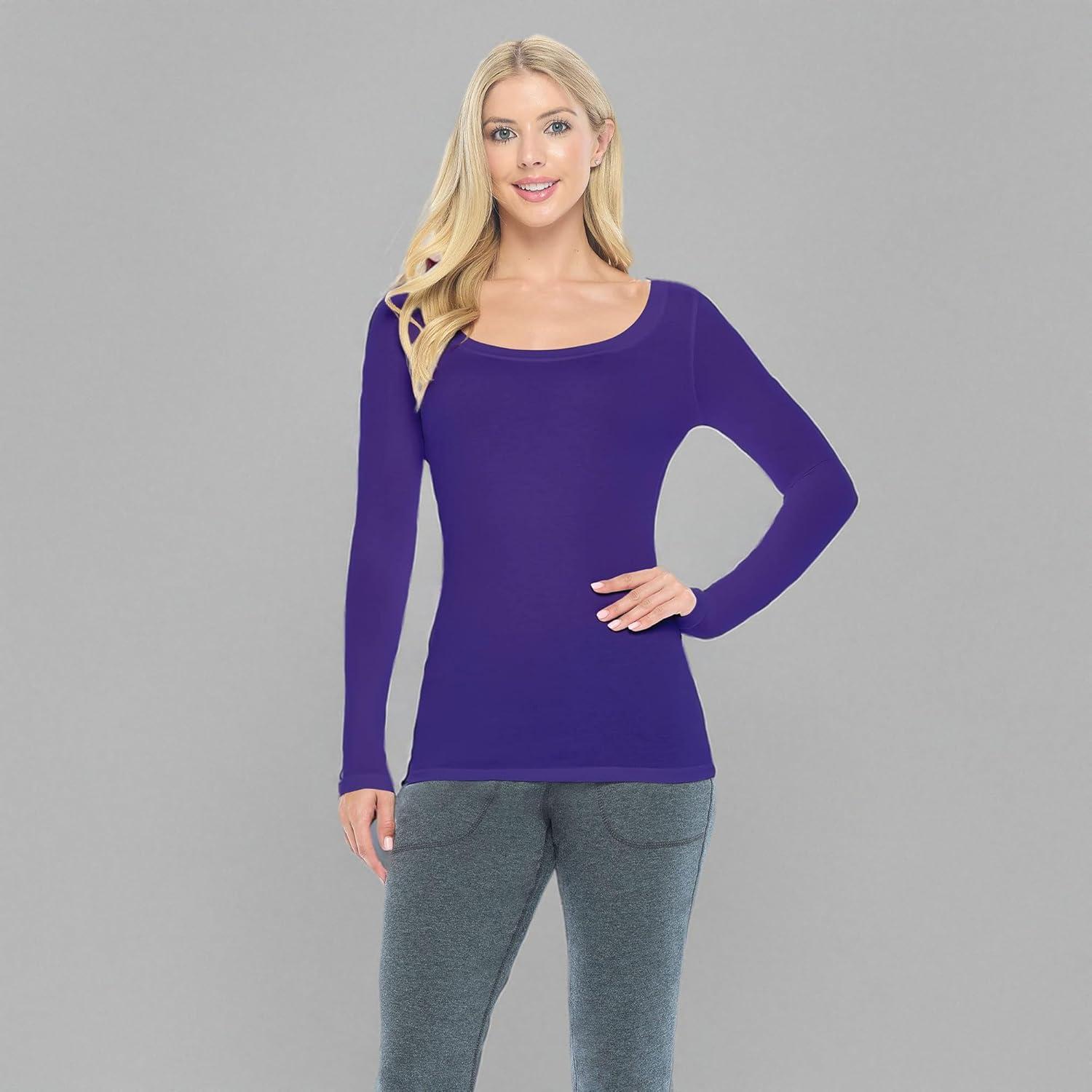 imageNatural Uniforms Womens Long Sleeve Extra Wide ScoopNeck TShirt Under ScrubPurple