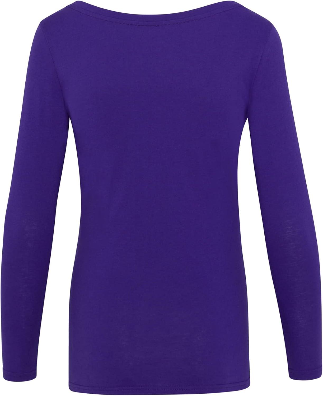 imageNatural Uniforms Womens Long Sleeve Extra Wide ScoopNeck TShirt Under ScrubPurple