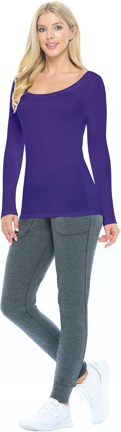 imageNatural Uniforms Womens Long Sleeve Extra Wide ScoopNeck TShirt Under ScrubPurple