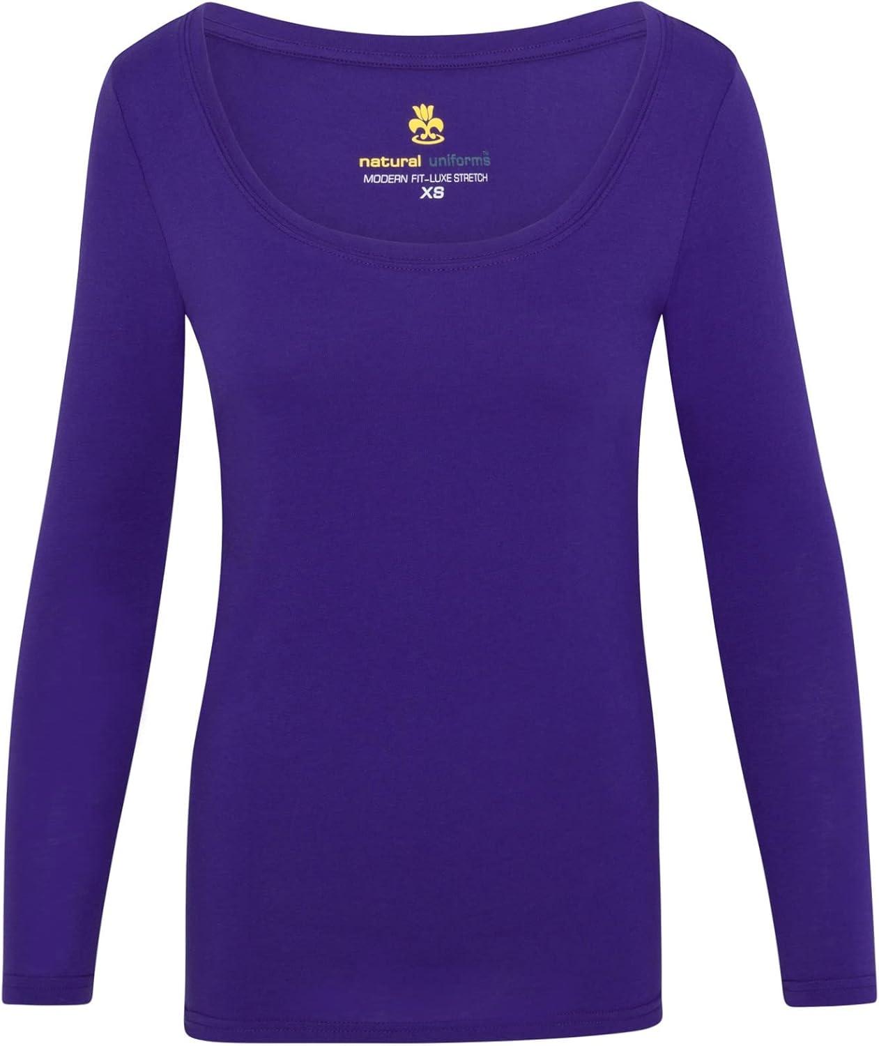 imageNatural Uniforms Womens Long Sleeve Extra Wide ScoopNeck TShirt Under ScrubPurple