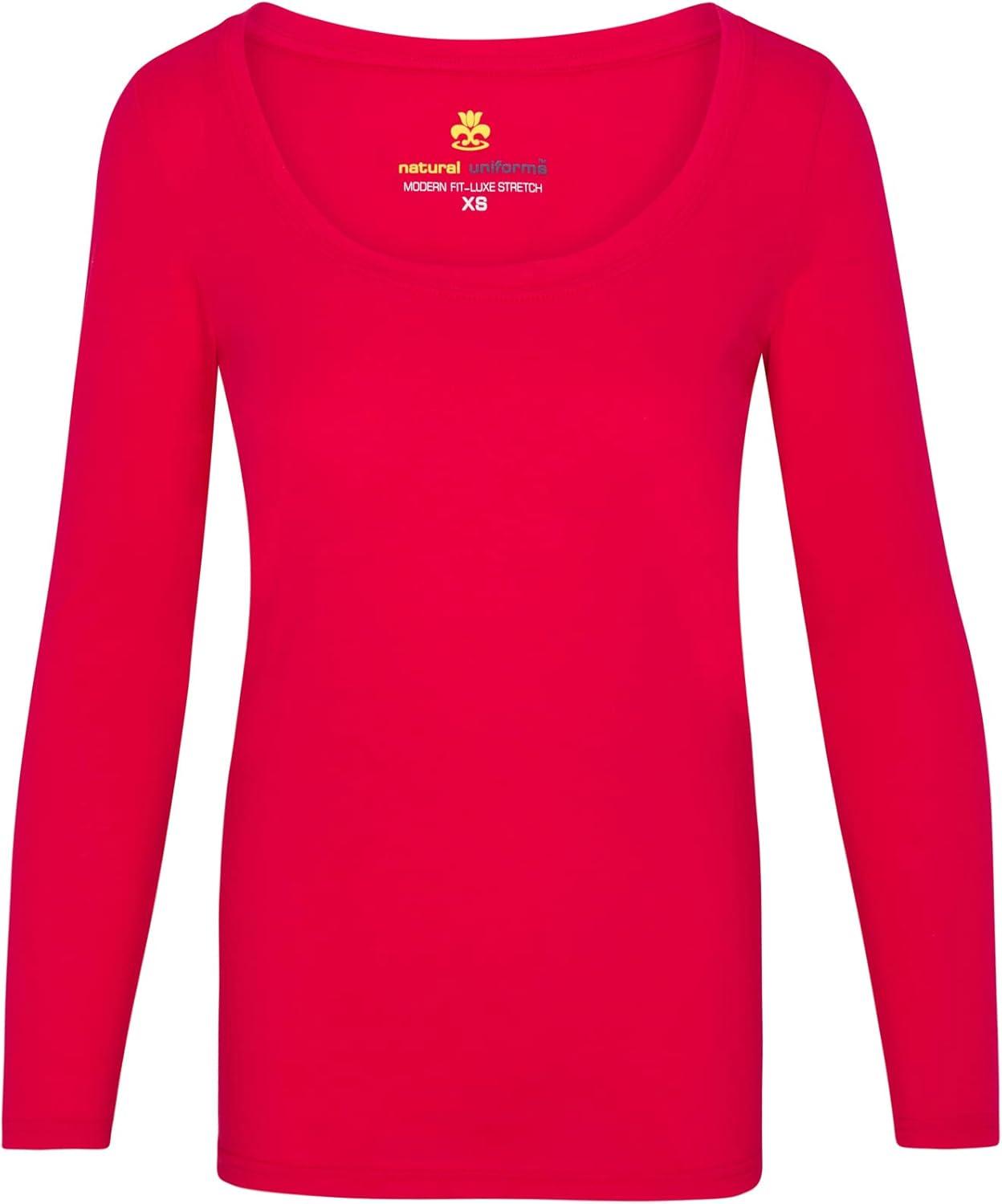imageNatural Uniforms Womens Long Sleeve Extra Wide ScoopNeck TShirt Under ScrubRed