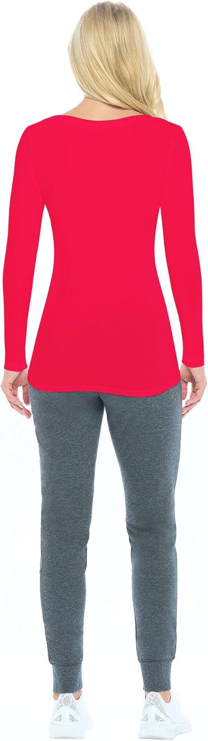 imageNatural Uniforms Womens Long Sleeve Extra Wide ScoopNeck TShirt Under ScrubRed
