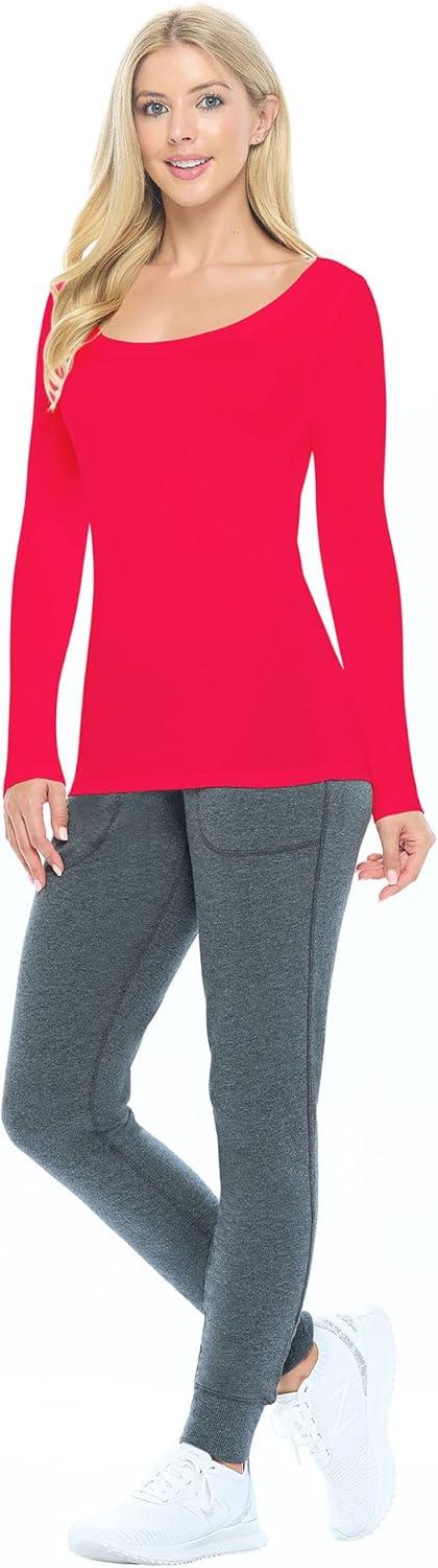 imageNatural Uniforms Womens Long Sleeve Extra Wide ScoopNeck TShirt Under ScrubRed