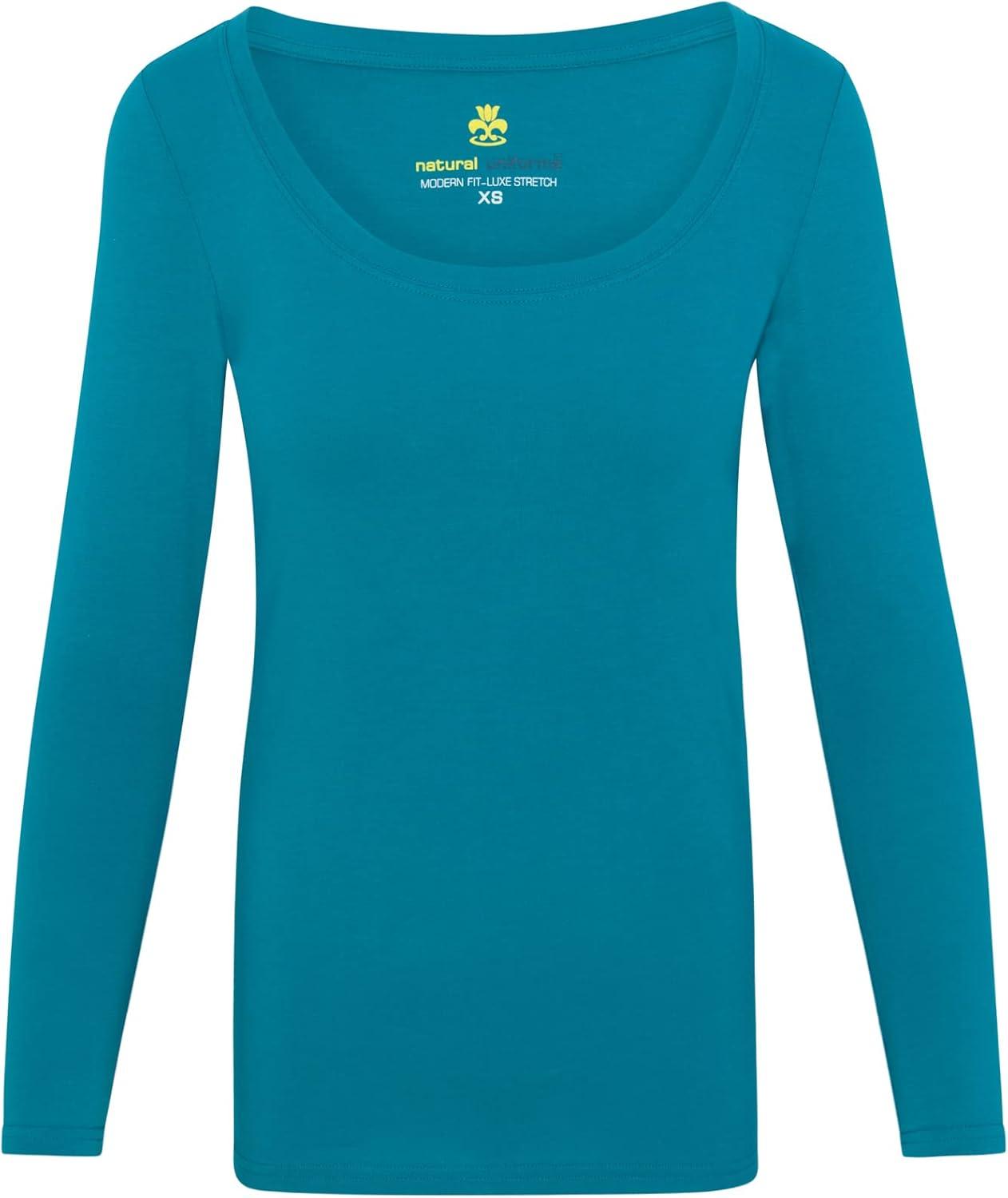 imageNatural Uniforms Womens Long Sleeve Extra Wide ScoopNeck TShirt Under ScrubTeal