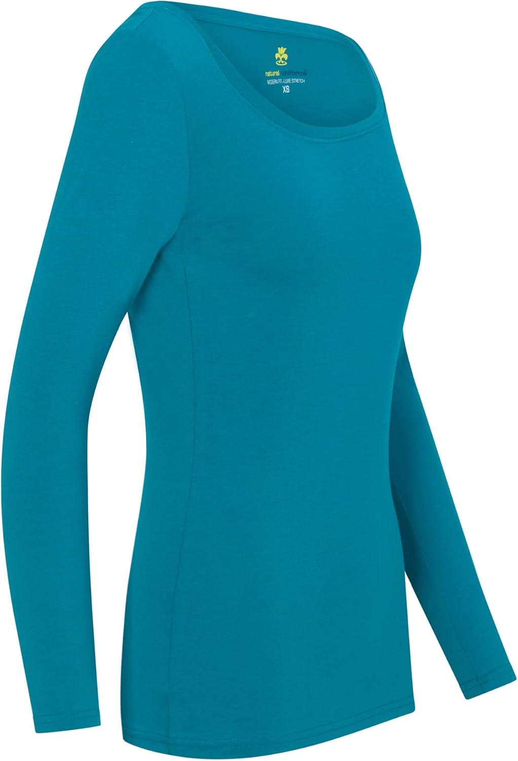 imageNatural Uniforms Womens Long Sleeve Extra Wide ScoopNeck TShirt Under ScrubTeal