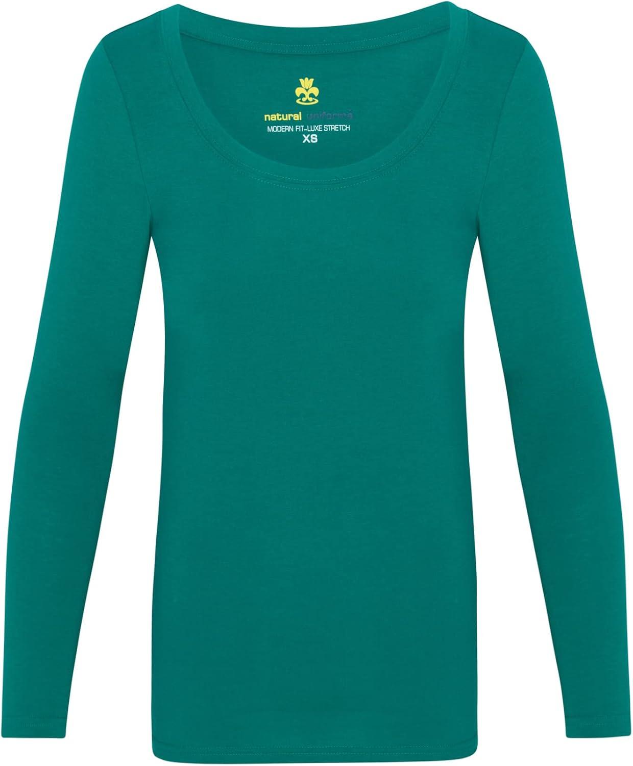 imageNatural Uniforms Womens Long Sleeve Extra Wide ScoopNeck TShirt Under ScrubTrue Hunter Green