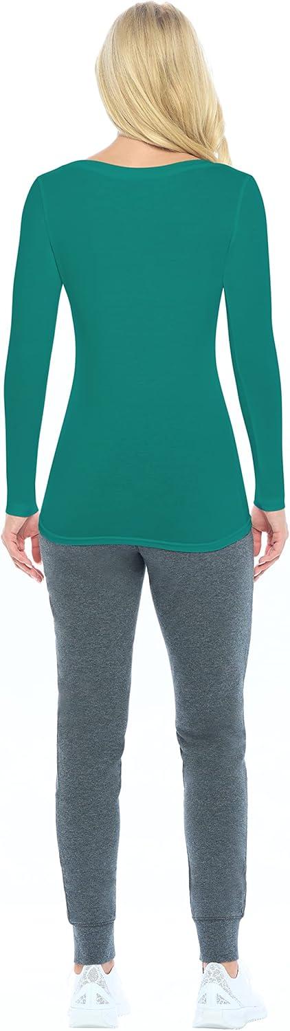 imageNatural Uniforms Womens Long Sleeve Extra Wide ScoopNeck TShirt Under ScrubTrue Hunter Green