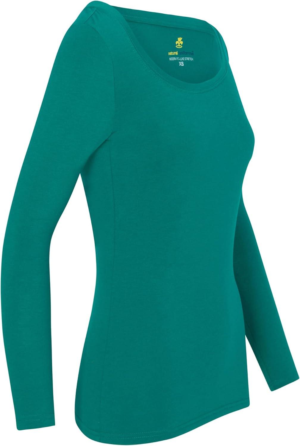 imageNatural Uniforms Womens Long Sleeve Extra Wide ScoopNeck TShirt Under ScrubTrue Hunter Green