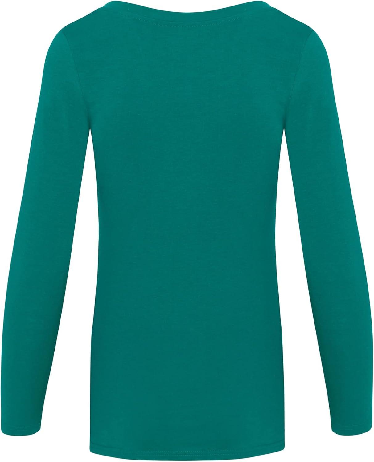 imageNatural Uniforms Womens Long Sleeve Extra Wide ScoopNeck TShirt Under ScrubTrue Hunter Green
