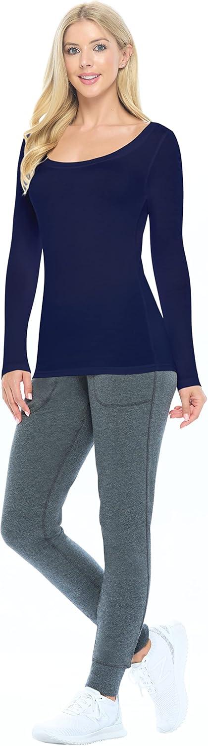 imageNatural Uniforms Womens Long Sleeve Extra Wide ScoopNeck TShirt Under ScrubTrue Navy Blue