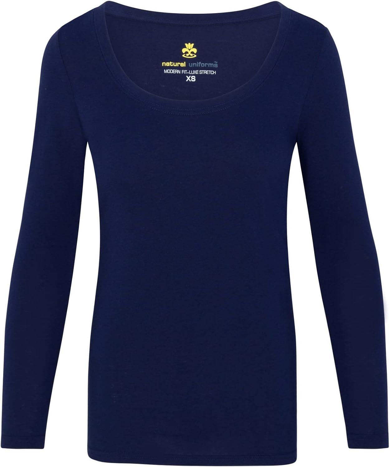 imageNatural Uniforms Womens Long Sleeve Extra Wide ScoopNeck TShirt Under ScrubTrue Navy Blue