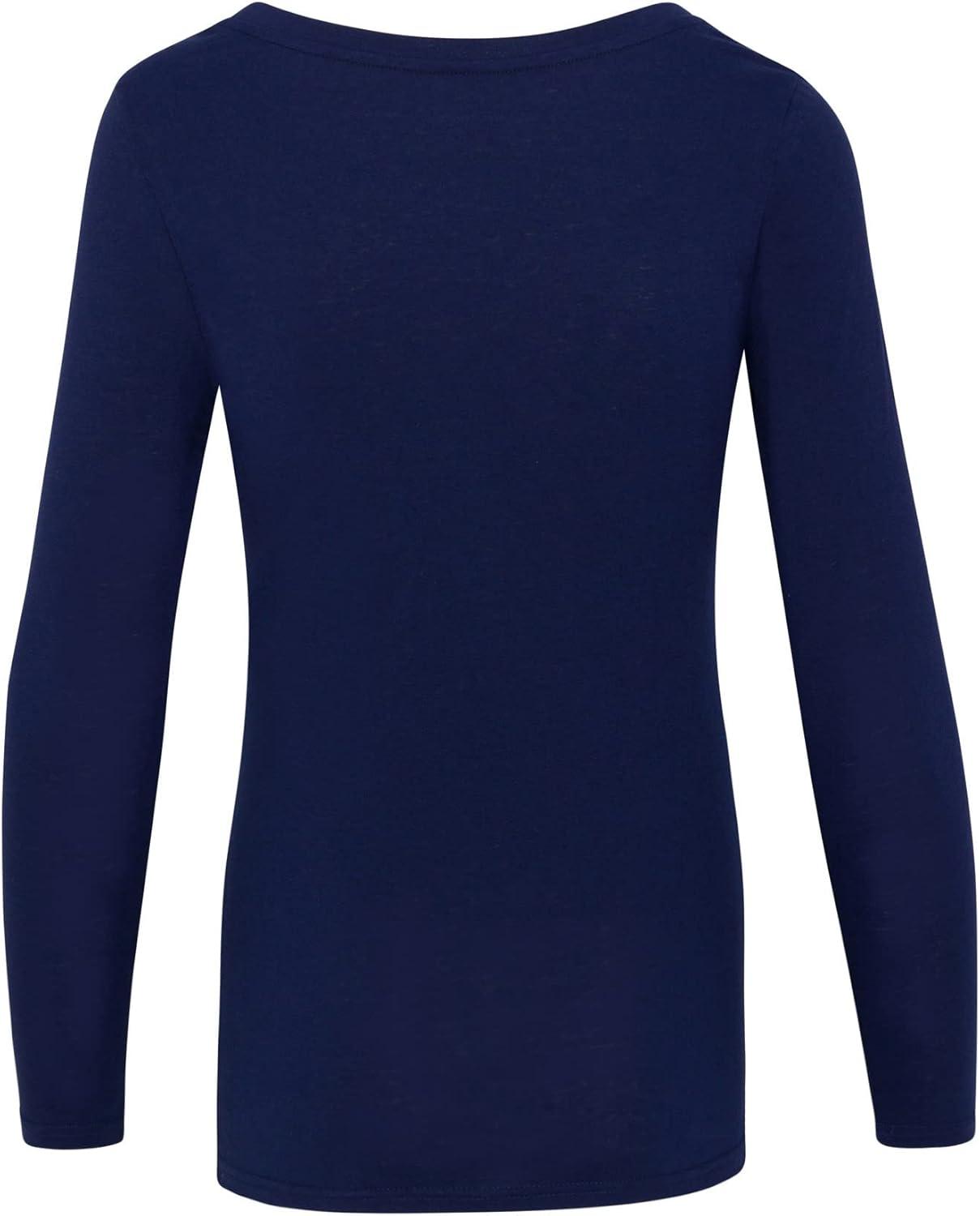 imageNatural Uniforms Womens Long Sleeve Extra Wide ScoopNeck TShirt Under ScrubTrue Navy Blue