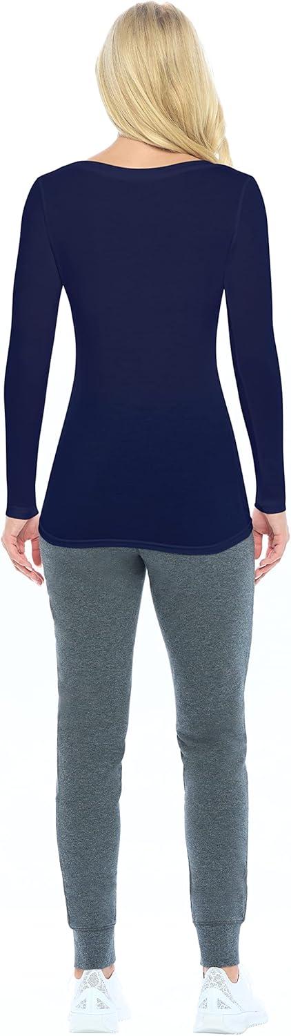 imageNatural Uniforms Womens Long Sleeve Extra Wide ScoopNeck TShirt Under ScrubTrue Navy Blue