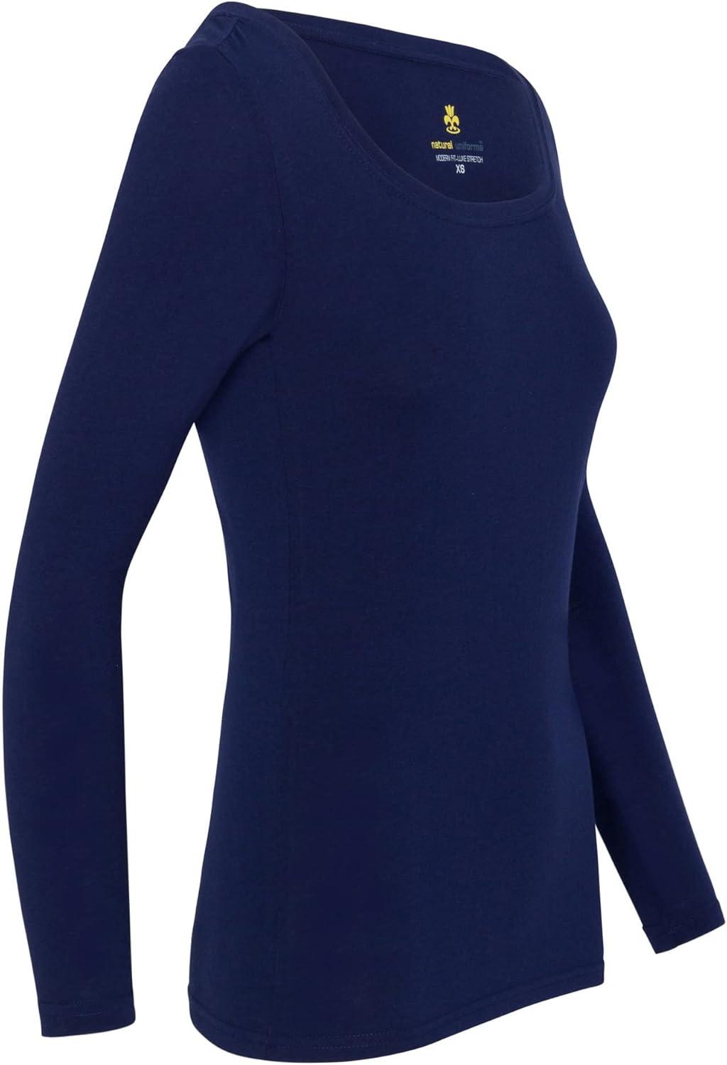 imageNatural Uniforms Womens Long Sleeve Extra Wide ScoopNeck TShirt Under ScrubTrue Navy Blue