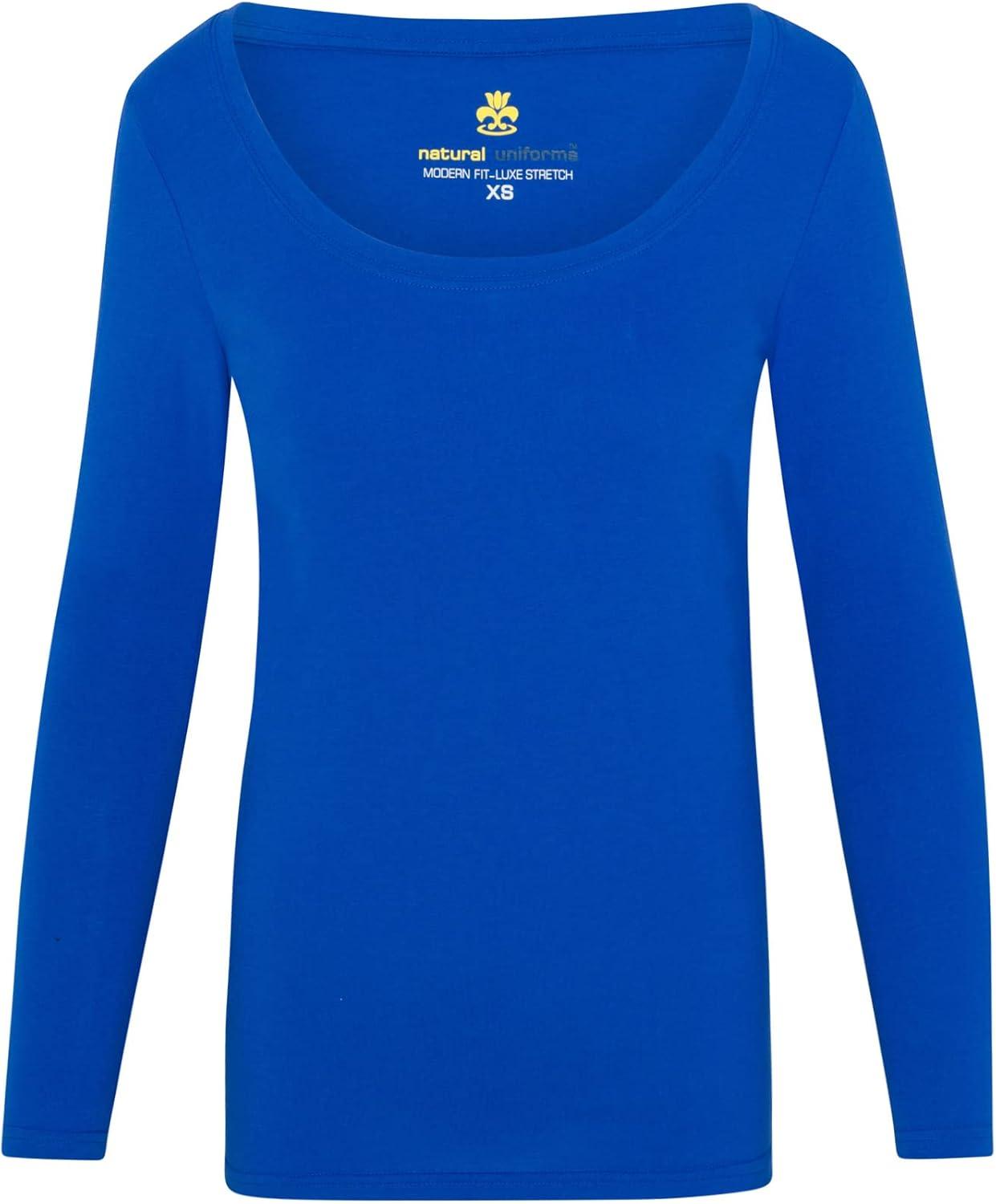 imageNatural Uniforms Womens Long Sleeve Extra Wide ScoopNeck TShirt Under ScrubTrue Royal Blue